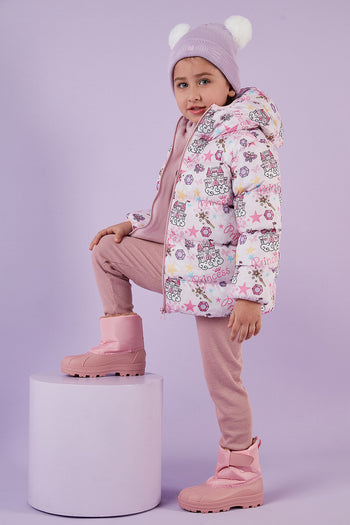 Lela Baskılı İçi Yumuşak Polarlı Kapüşonlu Şişme Kız Çocuk Mont 5763001 AÇIK PEMBE