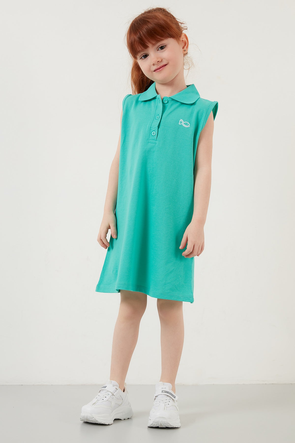 Lela Düğmeli Polo Yaka Pamuklu Kız Çocuk Elbise 5922610 YEŞİL